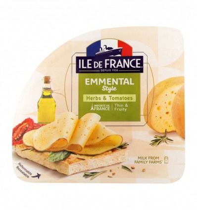 Сир напівтвердий Ile De France Емменталь з травами і томатами 150г