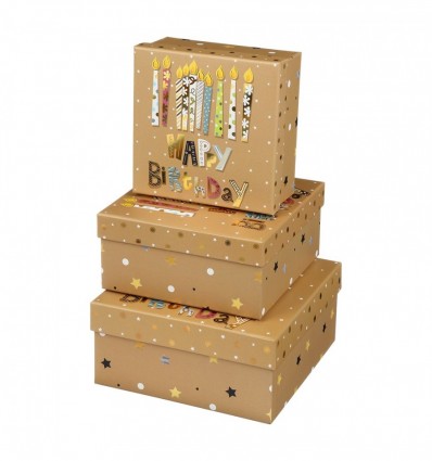 Коробки подарочные, набор 3шт, вложенные 1в1 – размер наибольшей 20х20х9.5см, тиснение фольгой BM.23