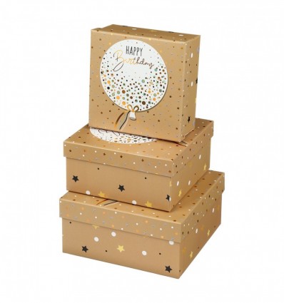 Коробки подарочные, набор 3шт, вложенные 1в1 – размер наибольшей 20х20х9.5см, тиснение фольгой BM.23