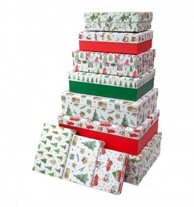 Коробки подарункові, набір 10шт, вкладені 1в1 - розмір найбільшої 37х27х11см, тиснення фольгою BM.23