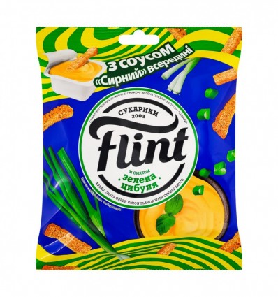 Сухарики пшенично-житні Flint Зелена цибуля +соус Сирний 80г
