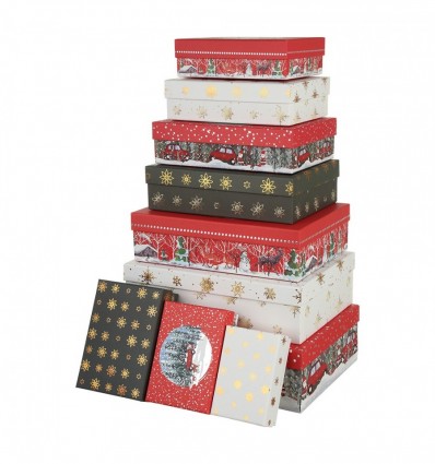 Коробки подарочные, набор 10шт, вложенные 1в1 – размер наибольшей 37х27х11см, тиснение фольгой BM.23