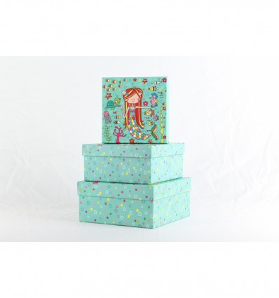 Коробки подарочные, набор 3шт, вложенные 1в1 - размер самой большой 20х20х9.5см, с глитером BM.23332