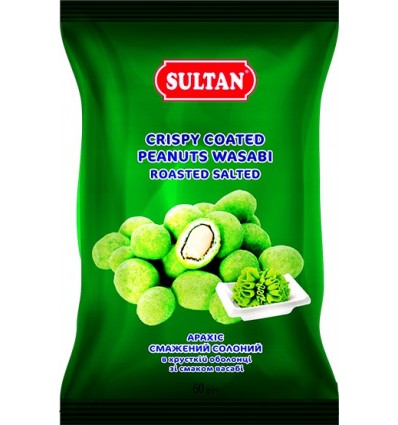 Арахіс смажений ТМ Sultan slt.50441, солоний в хрусткій оболонці зі смаком васабі, 60г