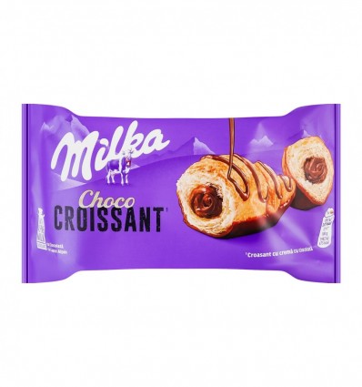 Круасан Milka с начинкой с молочным шоколадом снизу глазированный и сверху декорированный молочным ш