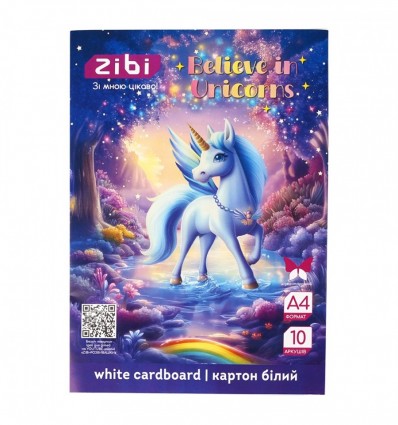 Картон белый мелованный двусторонний UNICORN, А4, 10 листов, 180 г/м2