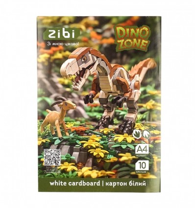 Картон білий крейдований двосторонній DINO, А4, 10 аркушів, 180 г/м2