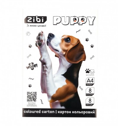 Картон кольоровий двосторонній (целюлозний) CATS&DOGS, А4, 8 кольорів - 8 аркушів, 200 г/м2