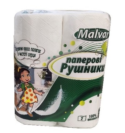 Рушники целюлозні 11м, "Дівчинка" на гільзі , 2-х шар., 2 рул., білі Malvar mlv.60111