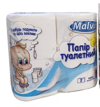 Бумага туалет. целлюлоз. "Малыш" по 4 рул., на гильзе, 2-х слой., 4 рул., белый Malvar