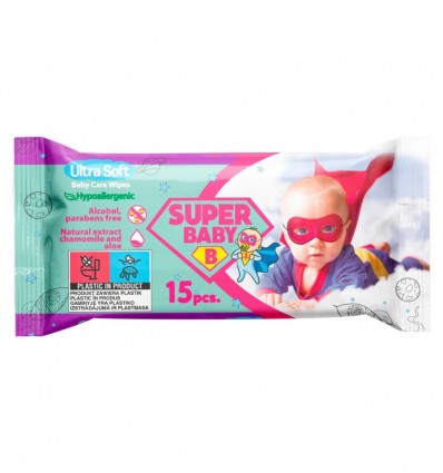 Серветки вологі SuperPack fresh, ромашка та алоє, 15шт., Super Baby (san.91035)
