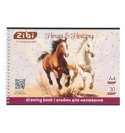 Альбом для рисования KIDS Line HORSES ZB.1441-23, А4, 30 л., на пружине, золотой
