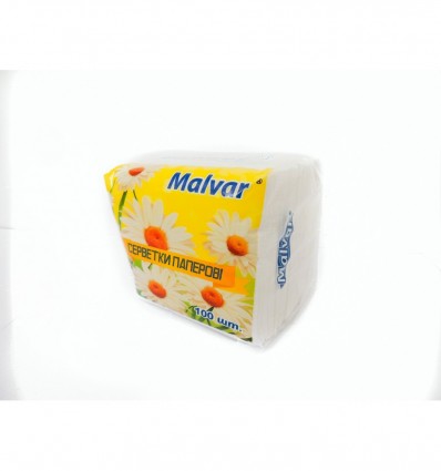 Салфетки столовые, пап., 210х210мм, 100шт., в пп упак., белые Malvar (mlv.60012)