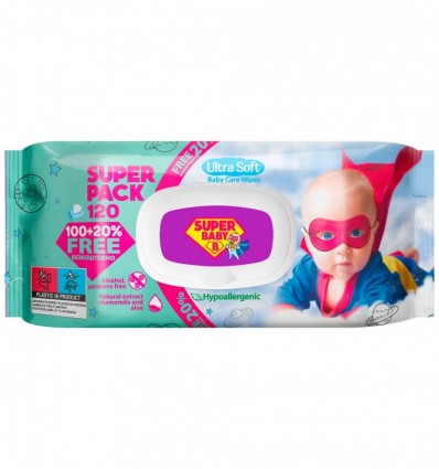 Серветки вологі, SuperPack, ромашка та алоє, 120шт., Super Baby (san.90298)