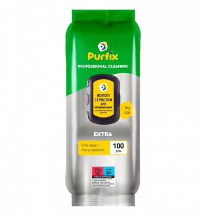 Салфетки влажные хозяйственные, для уборки EXTRA, 100шт., Purfix (san.92193)