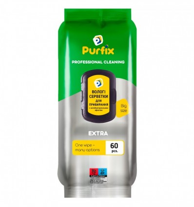 Серветки вологі господарчі, для прибирання EXTRA, 60шт., Purfix (san.92209)