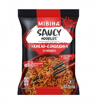 Мивина Вермишель Saucy noodles с кисло-сладким вкусом с кусочками ананаса быстрого приготовления 92.