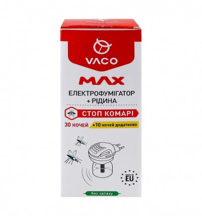 Vaco Электрофумигатор Max с жидкостью от комаров 40 ночей 0.03л