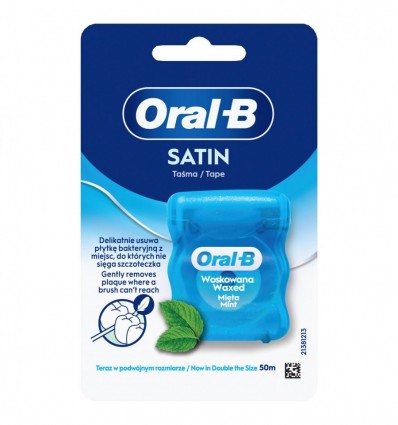Oral-B Нить зубная Satin Tape Ваксд вощеная мята 50м.