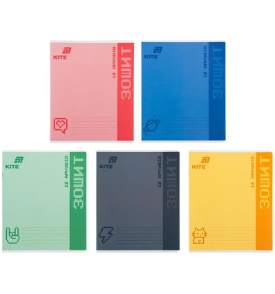 Зошит 12 арк., клітинка, УФ лак об'ємний, Kite One color, K26-232