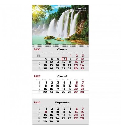 Календар настінний квартальний 2027 р.,1 пр. Watefalls 1 , 8801-27-10-A