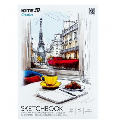 Скетчбук для работ маркерами, A4, 30 л., Kite Creative, K-1281