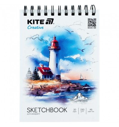 Скетчбук для акварели, A5, 20 л., спираль, Kite Creative, K-1283
