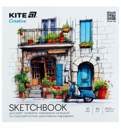 Скетчбук для робіт маркерами,21*21см, 30 арк., Kite Creative , K-1282