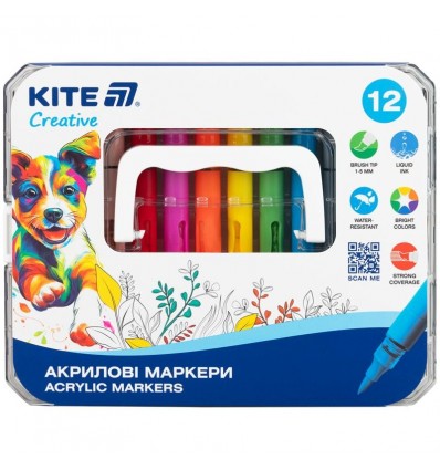 Маркеры акриловые с жидкими чернилами, 12шт Kite Creative, K-1161
