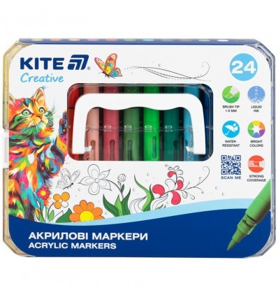 Маркеры акриловые с жидкими чернилами, 24шт Kite Creative, K-1162