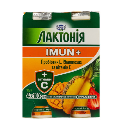 Лактонія Напій кисломолочний Імун+ Мультифрукт йогуртний з наповнювачем 1.5% 4 x 100г