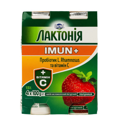 Лактонія Напій кисломолочний Імун+ Полуниця йогуртний з наповнювачем 1.5% 4 x 100г