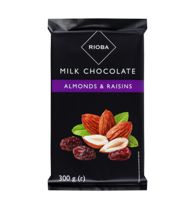 Шоколад Rioba Almonds&Raisins молочний 300г
