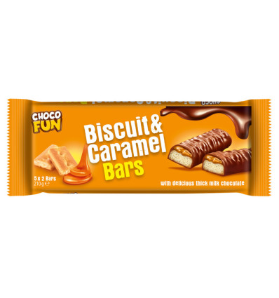 Батончики Choco Fun Biscuit&Caramel в молочном шоколаде 210г.