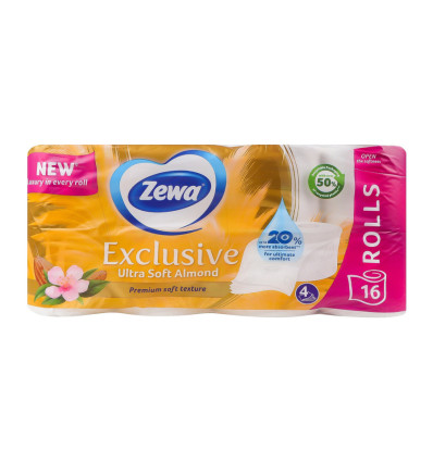 Туалетная бумага Zewa Exclusive Ultra soft almond 4-х слойная 16шт/уп