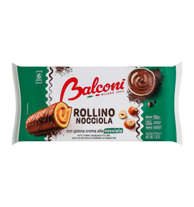 Рулет Balconi Rollino alla nocciola бисквитный с ореховой крем-начинкой и какао-глазурью 6 х 37г
