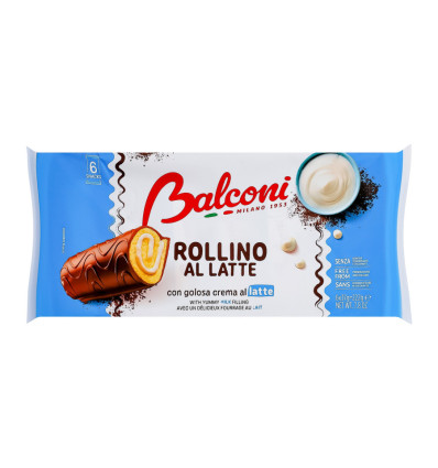 Рулет Balconi Rollino al latte бисквитный с молочной начинкой и какао-глазурью 6 х 37г