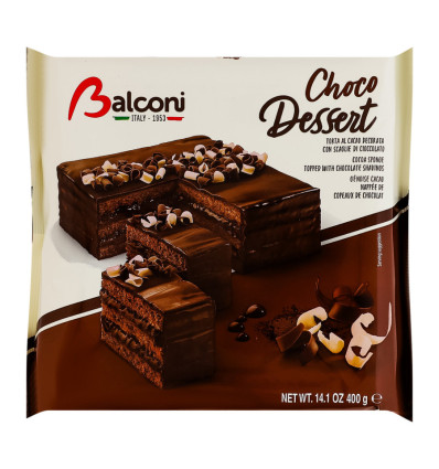 Торт Balconi Choco dessert бисквитный с нежной какао-начинкой и глазурью 400г