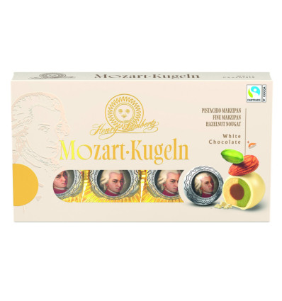 Конфеты Mozart фисташково-марципановые в белом шоколаде 160г