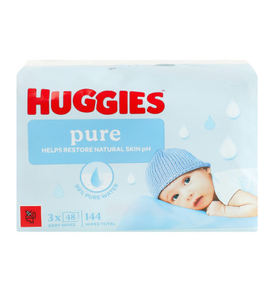 Серветки Huggies Pure Triplo вологі без пластику 144шт