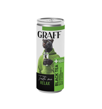 Graff Напиток Черный чай со вкусом манго земляники и мяты с витаминами 330мл