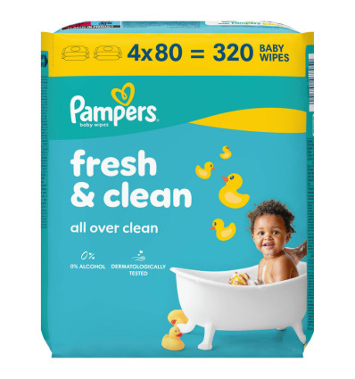 Серветки Pampers Fresh Clean дитячі вологі ПрепакКороб 4X80шт
