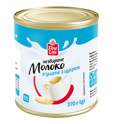 Молоко Fine Life незбиране згущене з цукром 8,5% жиру 370 г