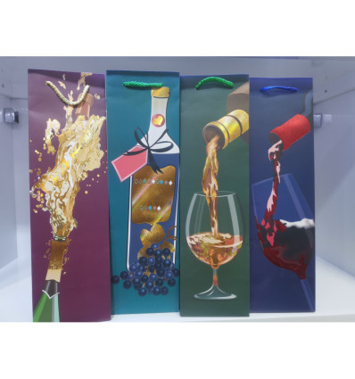 Пакет бумажный подарочный, Wine bottle:11х38х11см, тиснение фольгой BM.200089