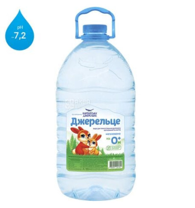 Вода мінеральна негазована, 6л, "Джерельце" для дітей 0+, ПЕТ