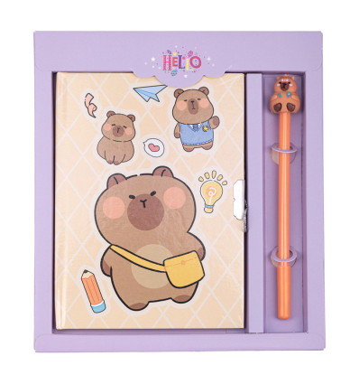 Блокнот с замком и ручкой CAPYBARA 1, 203х225 мм, 50 л., клетка, ассорти, KIDS Line., ZB.700013