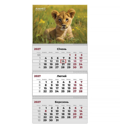 Календар настінний квартальний 2027 р.,3 пр. Animals 3 , 8803-27-33-A