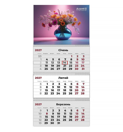 Календар настінний квартальний 2027 р.,3 пр. Magic Flowers 3 , 8803-27-27-A