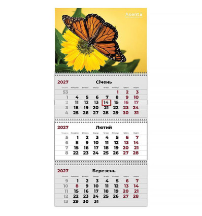 Календар настінний квартальний 2027 р.,3 пр. Butterflies 2 , 8803-27-5-A