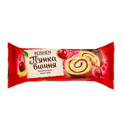 Рулет бісквітний Roshen П`янка вишня Вишня-крем з начинкою 180г